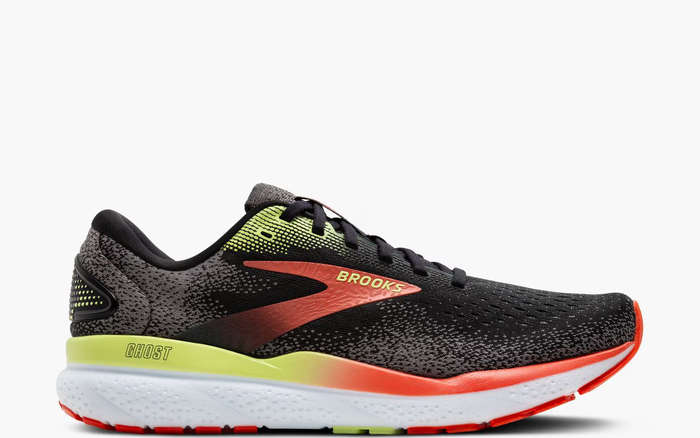 Brooks Ghost 16 Men's (Wide/2E) (Black/Mandarin Red/Green)