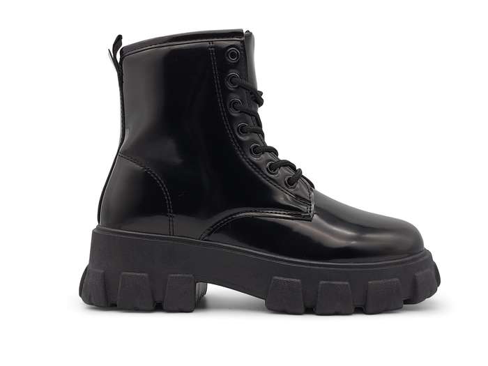 TTP Women's Lace-Up Combat Boot XB1601 with Patent Finish