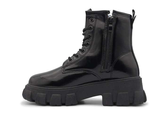 TTP Women's Lace-Up Combat Boot XB1601 with Patent Finish