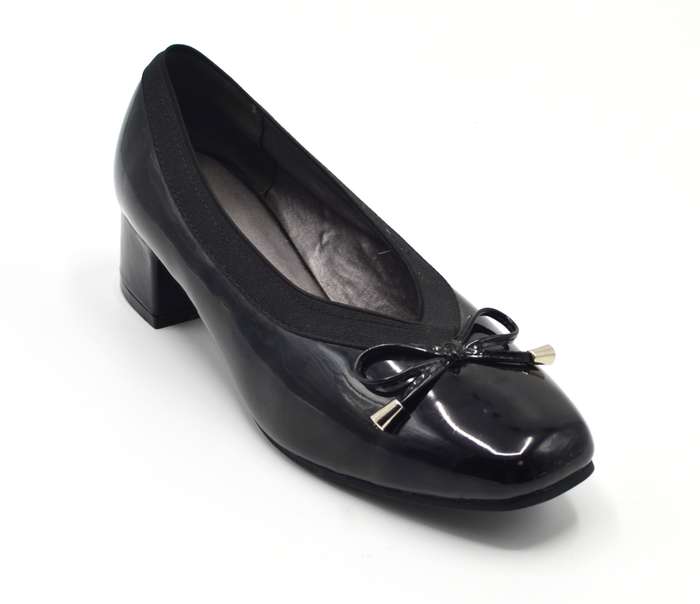 TTP Ladies High Gloss Court Heel with Elasticated Top Line &amp; Ribbon Decor