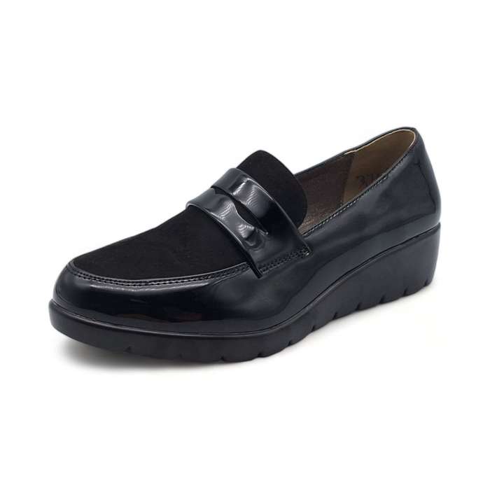 TTP Women Black Wedge Round Toe Slip On Loafers XB3705