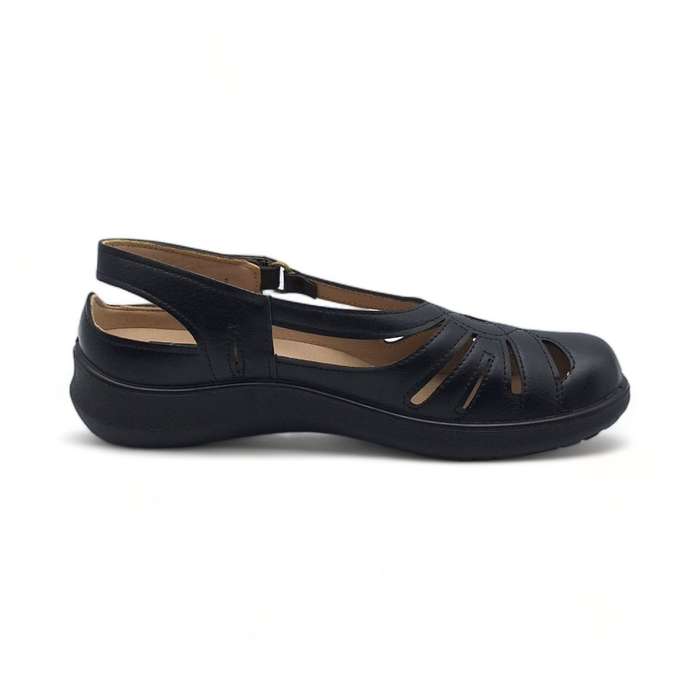 TTP Women Black Round Toe Cut Out Style Loafer with Velcro XB5602