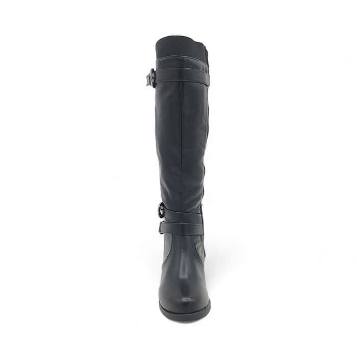 Women's Round Toe Block Heel Knee High Boots with Buckle Decor - PSL3070