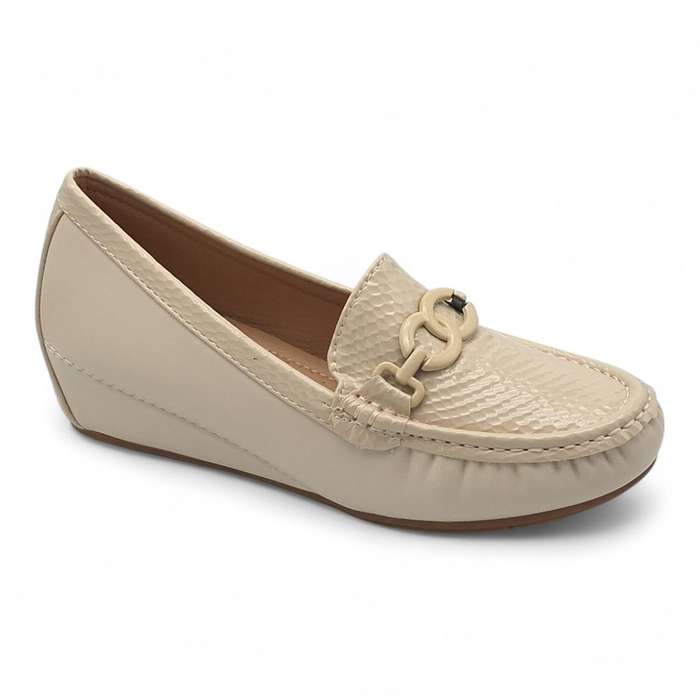 TTP Women Round Toe Wedge Heel Loafers with Link Decor JSF127