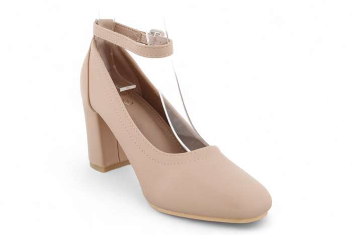 Women PU Square Toe Block Heels with Ankle Strap SR3273