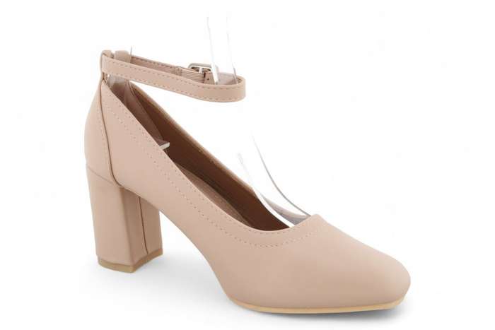 Women PU Square Toe Block Heels with Ankle Strap SR3273