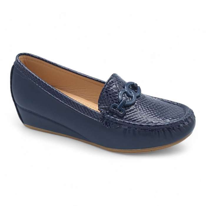TTP Women Round Toe Wedge Heel Loafers with Link Decor JSF127