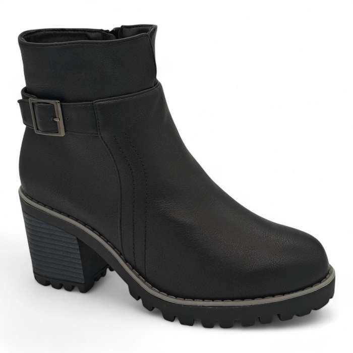 TTP Women's Block Heel Ankle Boots with Buckle Decor and Side Zipper HTM-1