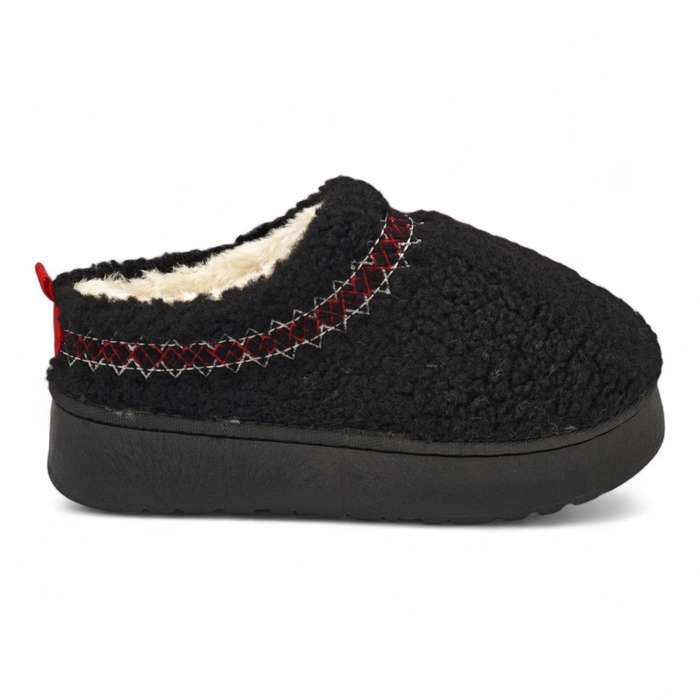 TTP Women Black Platform Cozy Slip On with Fur lining YD1083
