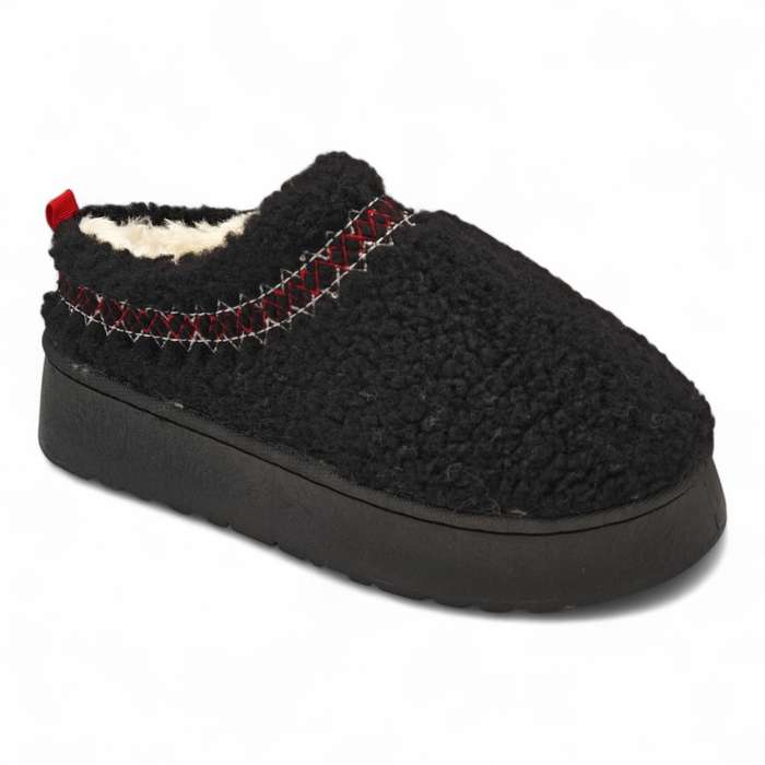 TTP Women Black Platform Cozy Slip On with Fur lining YD1083