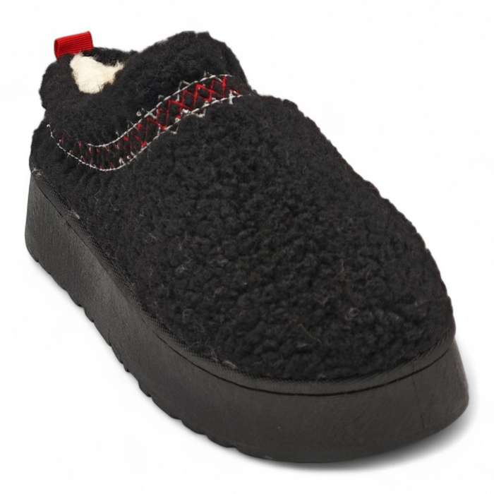 TTP Women Black Platform Cozy Slip On with Fur lining YD1083