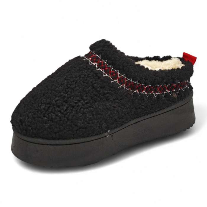TTP Women Black Platform Cozy Slip On with Fur lining YD1083