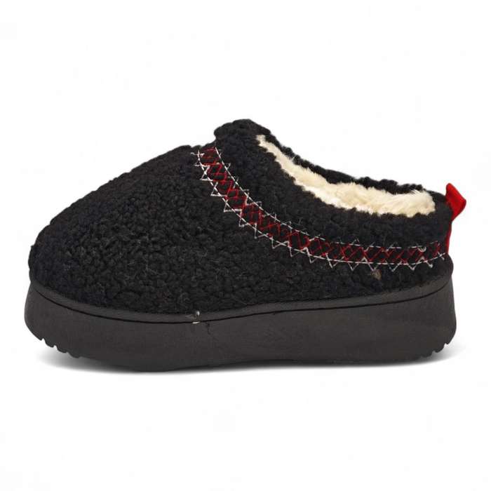 TTP Women Black Platform Cozy Slip On with Fur lining YD1083