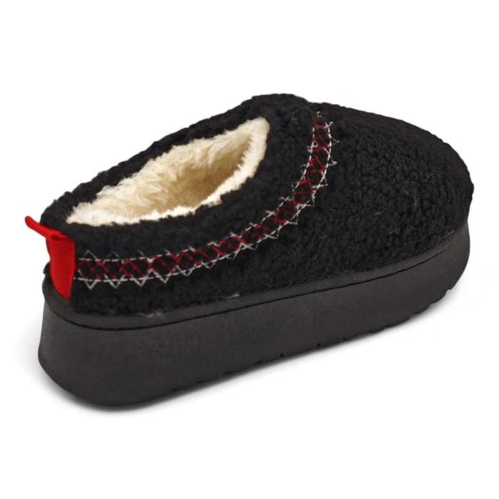 TTP Women Black Platform Cozy Slip On with Fur lining YD1083