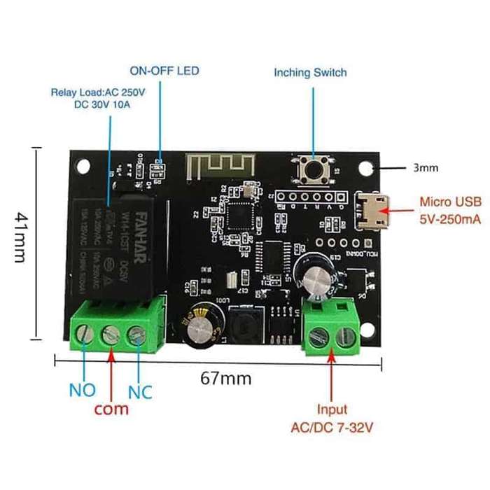 Smart 1Ch Relay Switch 10A + Shell | RF433Mhz + BT | DC or AC In |  WiFi Tuya Smart Life