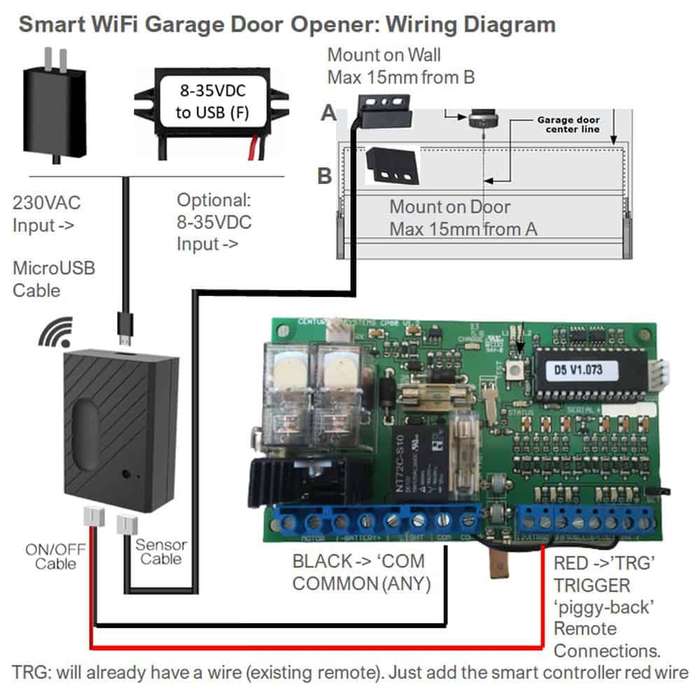 Tuya Smart Gate Garage Door Opener Switch | Full Kit 5V USB | WiFi Tuya Smart Life
