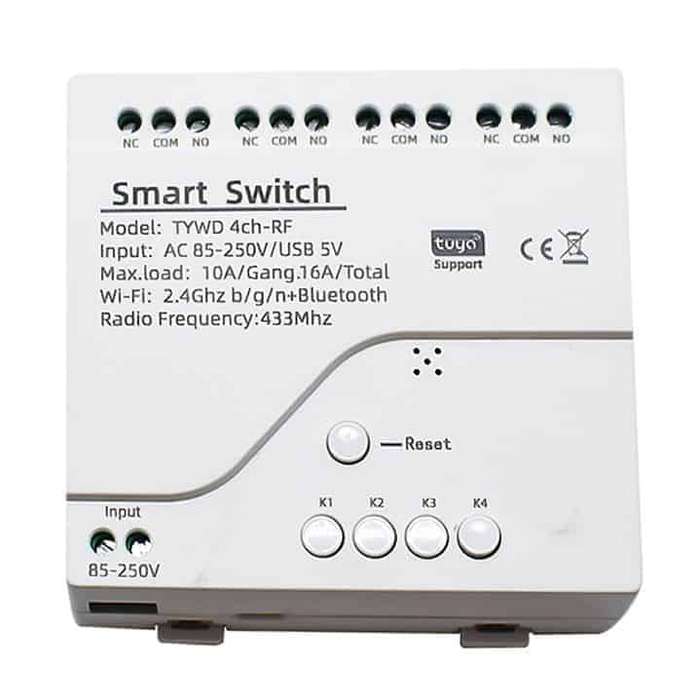 Smart 4Ch Relay Switch 10A + Shell | RF433Mhz + BT | DC or AC In |  WiFi Tuya Smart Life