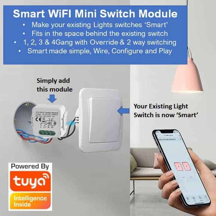 Smart Mini Switch Module 2 Gang 2 Way (Upgrade Existing + Override) | WiFi Tuya Smart Life