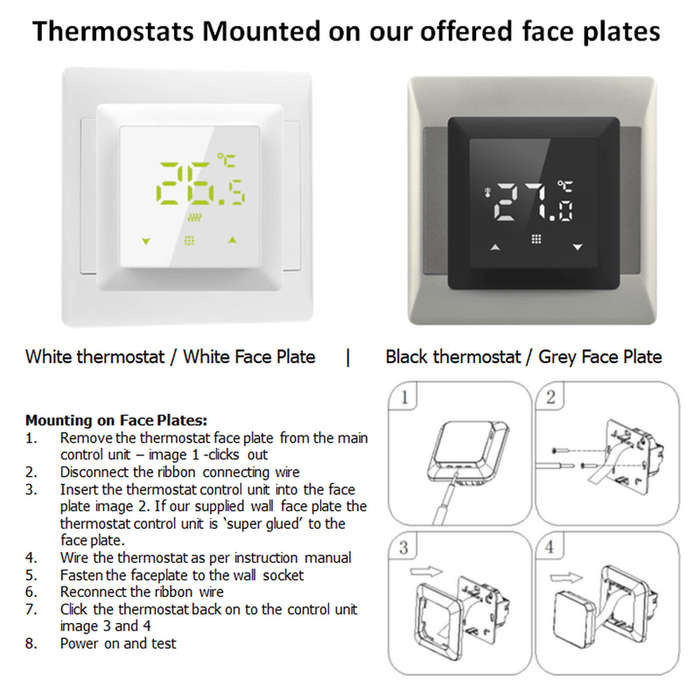 Wall Face Plate 4x4 | Mounting Thermostat Underfloor Heating Controller | White or Grey