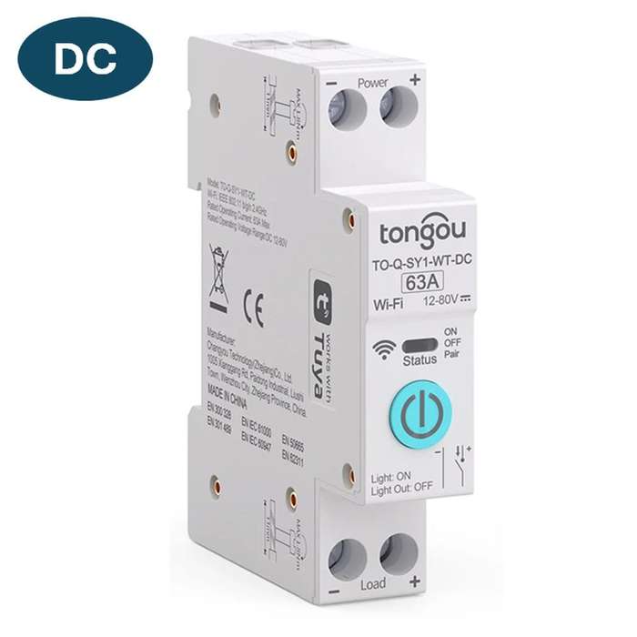 Smart Solar DC Switch | 1 Pole Breaker DIN rail | 12-80V DC  | WiFi Tuya