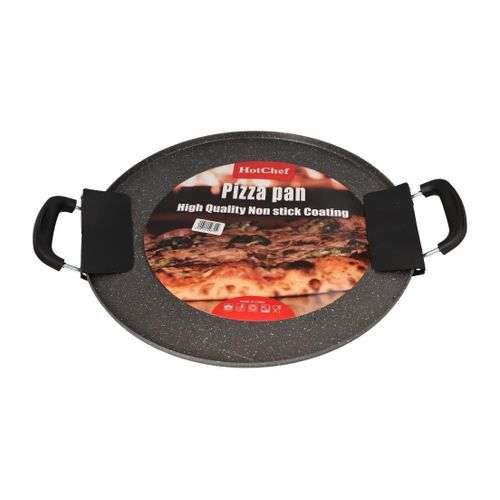32cm Hot Chef Cast Iron Non Stick Pizza Pan For Oven Or Grill - Black