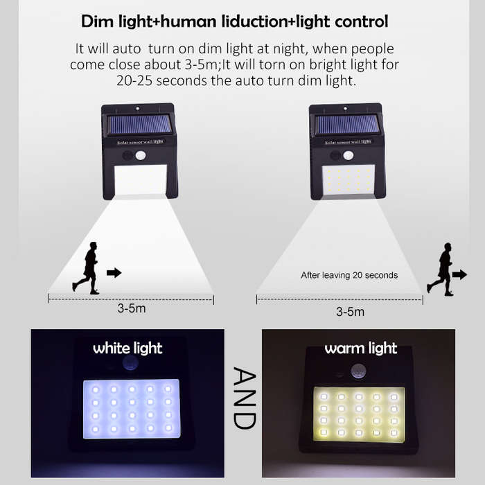 20 LED Solar Light Motion Sensor Waterproof Wireless Solar Power Lamp Outdoor Garden Wall Yard
