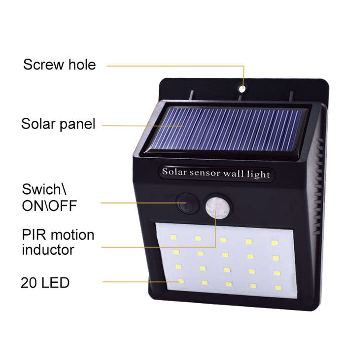 20 LED Solar Light Motion Sensor Waterproof Wireless Solar Power Lamp Outdoor Garden Wall Yard