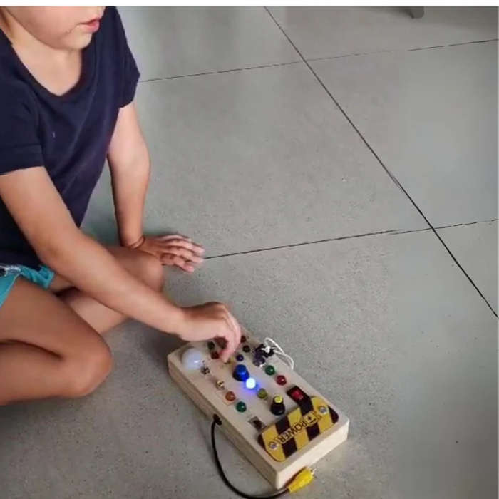 Wooden Busy Board With 8 LED Switches &amp; 15 Lights