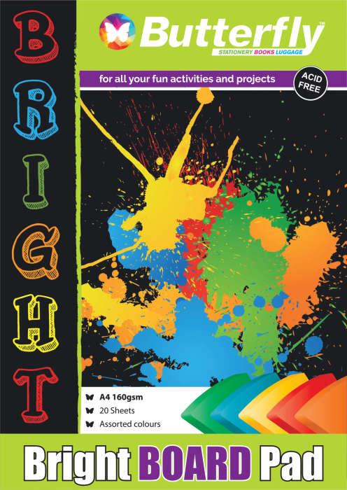 BOARD PADS - A4 160gsm 20 SHEETS - BRIGHT (ASSORTED)