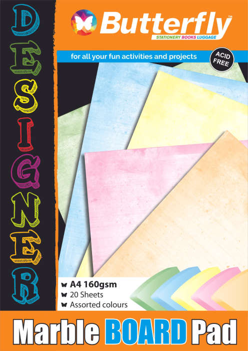 BOARD PADS - A4 160gsm 20 SHEETS - DESIGNER/Marble (ASSORTED)