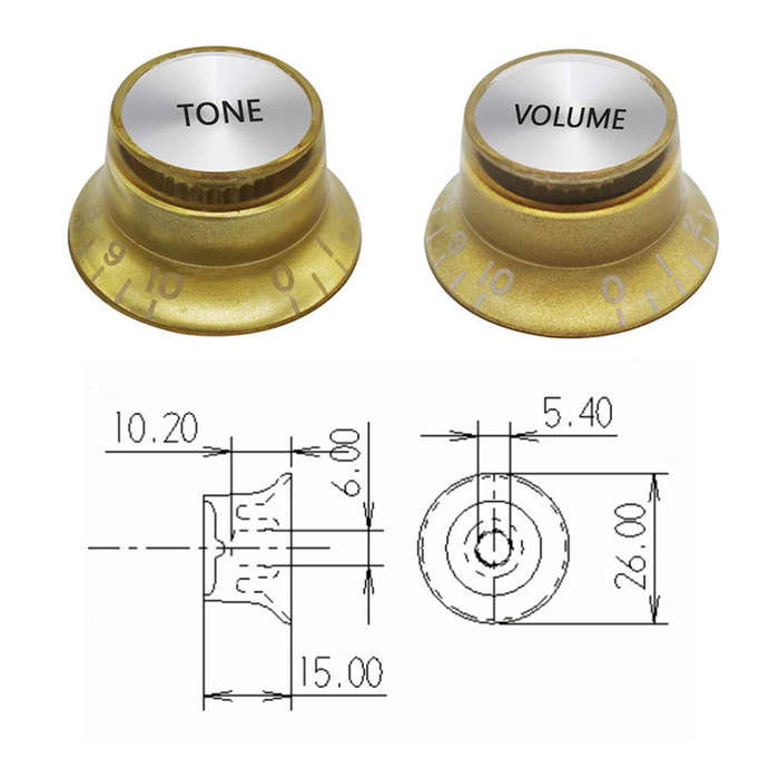 Gold Top Hat Gibson style replacement knob single - Volume