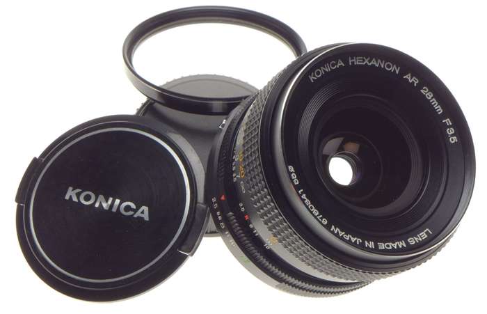 Konica Hexanon AR 28mm F3.5 SLR classic 35mm film camera lens kit