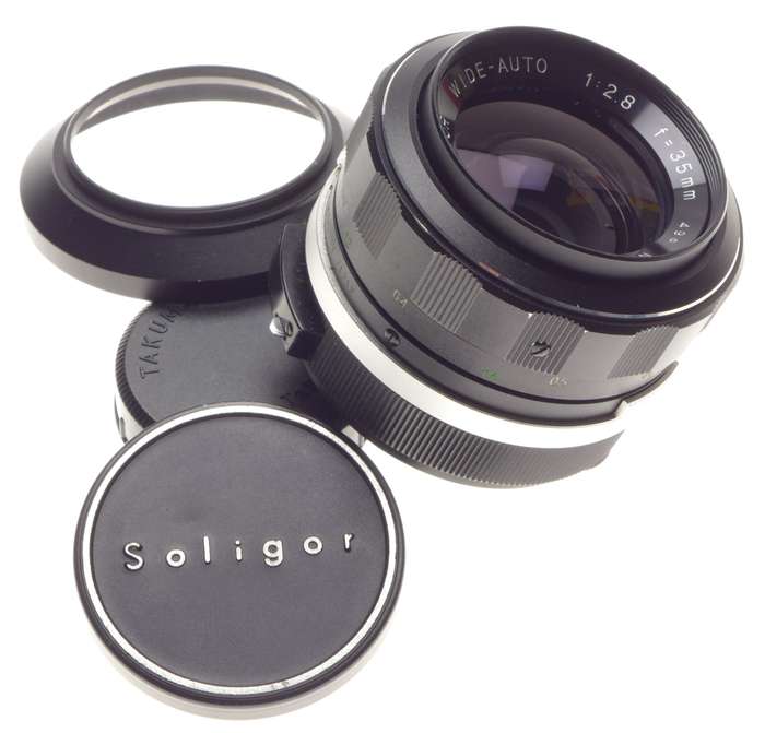 Soligor Wide-Auto 1:2.8 f=35mm 49mm filter lens hood caps case SLR