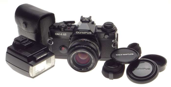 Olympus OM-4 Ti Black SLR 35mm Titanium film camera 1.8/50mm Zuiko kit