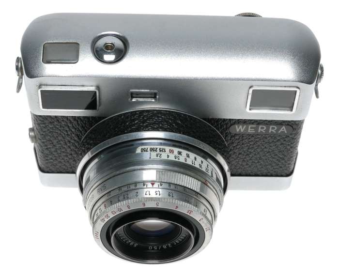 Werra Carl Zeiss Jena Tessar 2.8/50mm Black body hood case set