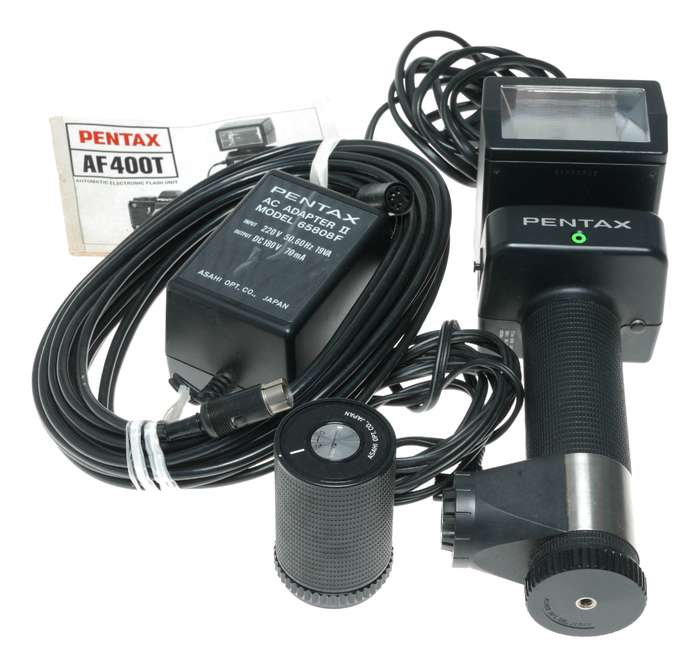 Pentax AF400T automatic electronic flash unit ac adapter II manual accessories