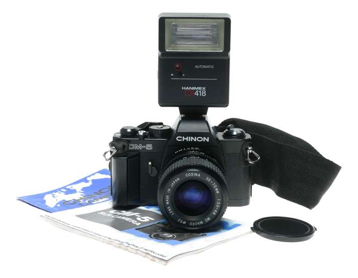 Chinon CM5 35mm Film SLR Camera Cosina 35-70 Macro Lens Hanimex Flash