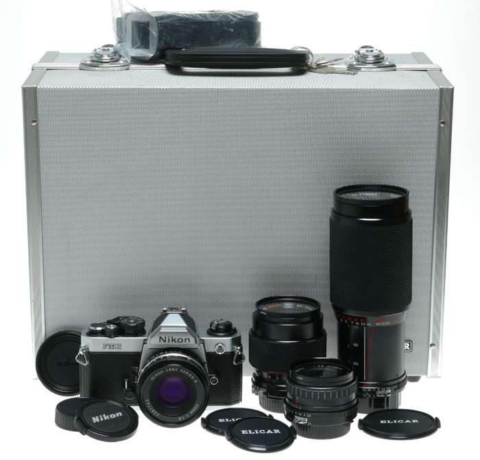 Nikon FM2 SLR Film Camera 1.8/50 Series E 2.8/28 Elicar V-HQ Macro Lenses