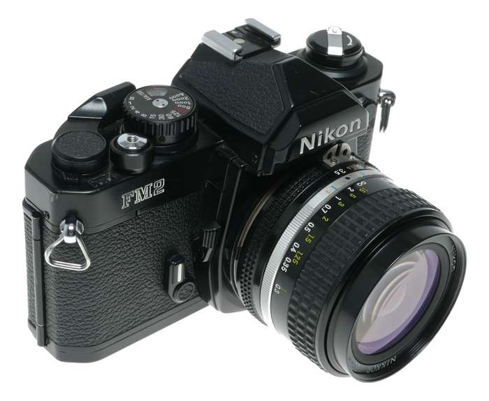 Nikon FM2 Black SLR Camera 1:3.5/28 Nikkor 1:2.5/105 Lenses Caps Filters