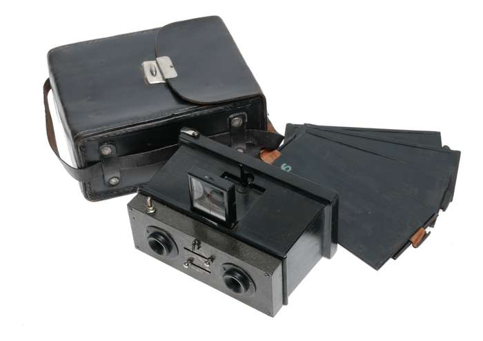Langer Co. Elkoscop Stereo Camera 45x107 Plates Jumelle Type rare