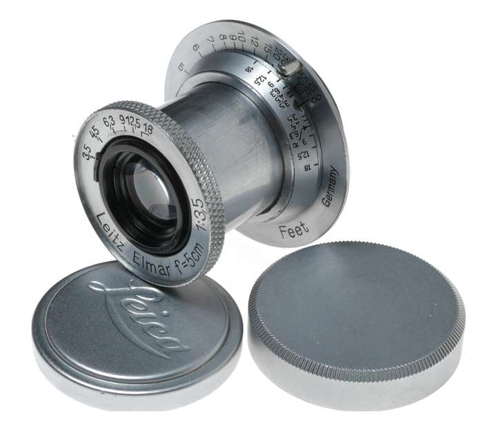 Chrome Leitz Elmar f=5cm 1:3.5 SM leica camera lens with caps