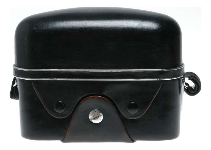 Black Zeiss vintage film camera antique patent leather case in used condition