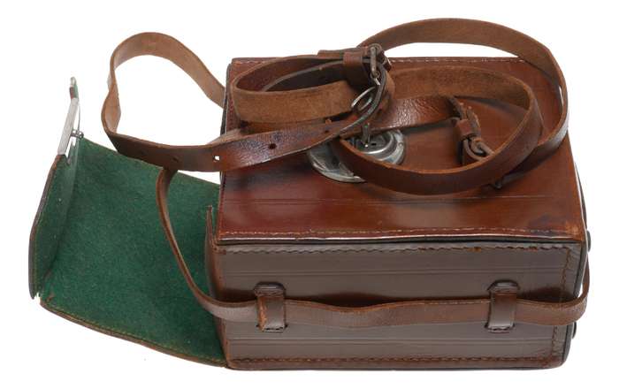 Hard case vintage film camera antique leather in used condition with key strap