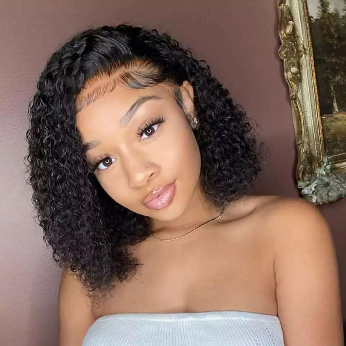 14" Glueless Jerry Curls Full Frontal Lace Wig