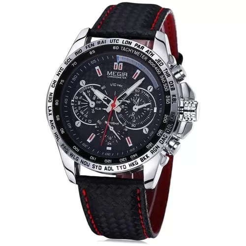 Megir 1010 Mens Leather Quartz Watch