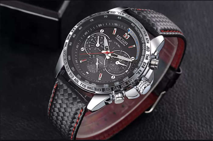 Megir 1010 Mens Leather Quartz Watch