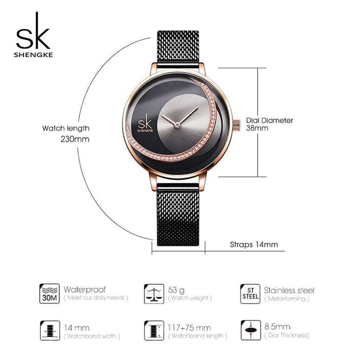 Shengke K0088 Jewelry Set (Earings, Necklace & Watch) - Black