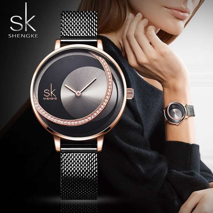 Shengke K0088 Jewelry Set (Earings, Necklace & Watch) - Black
