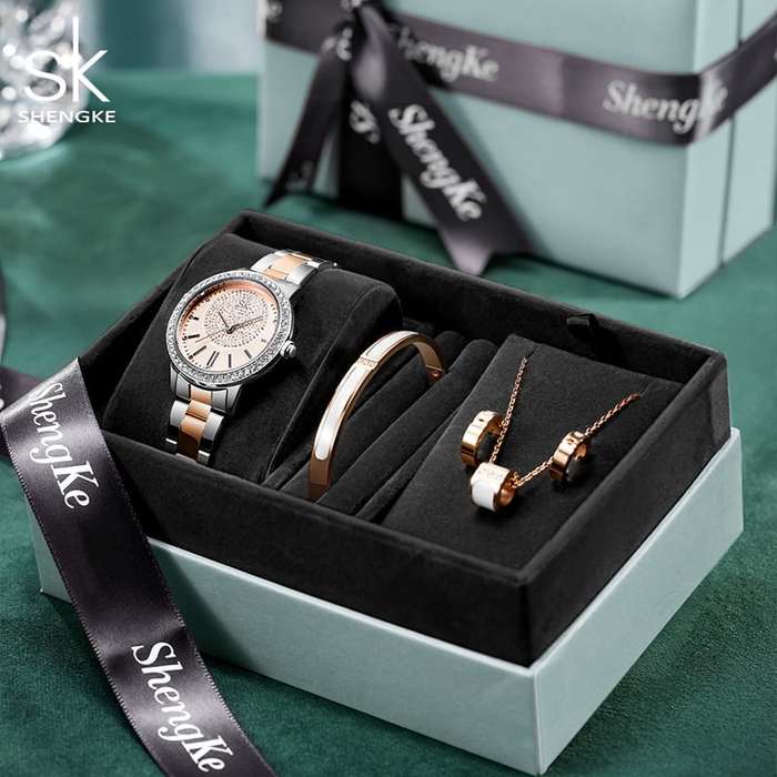 Shengke K0075 Jewelry Set (Earings, Bracelet &amp; Necklace) - Silver