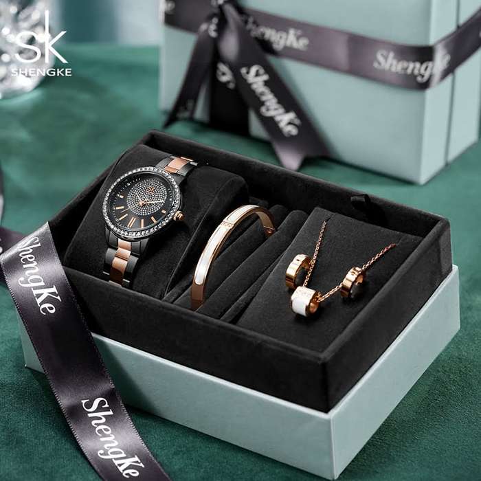 Shengke K0075 Jewelry Set (Earings, Bracelet &amp; Necklace) - Black